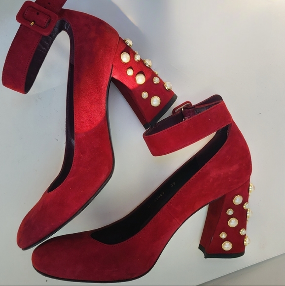 Stuart Weitzman 'Pearl Clarisa' Suede Ankle Strap Block Heel Pump FIXRUP 39 - Picture 3 of 9